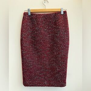 Sandra Angelozzi (Femme de Carrière) boucle red, silver and purple pencil skirt